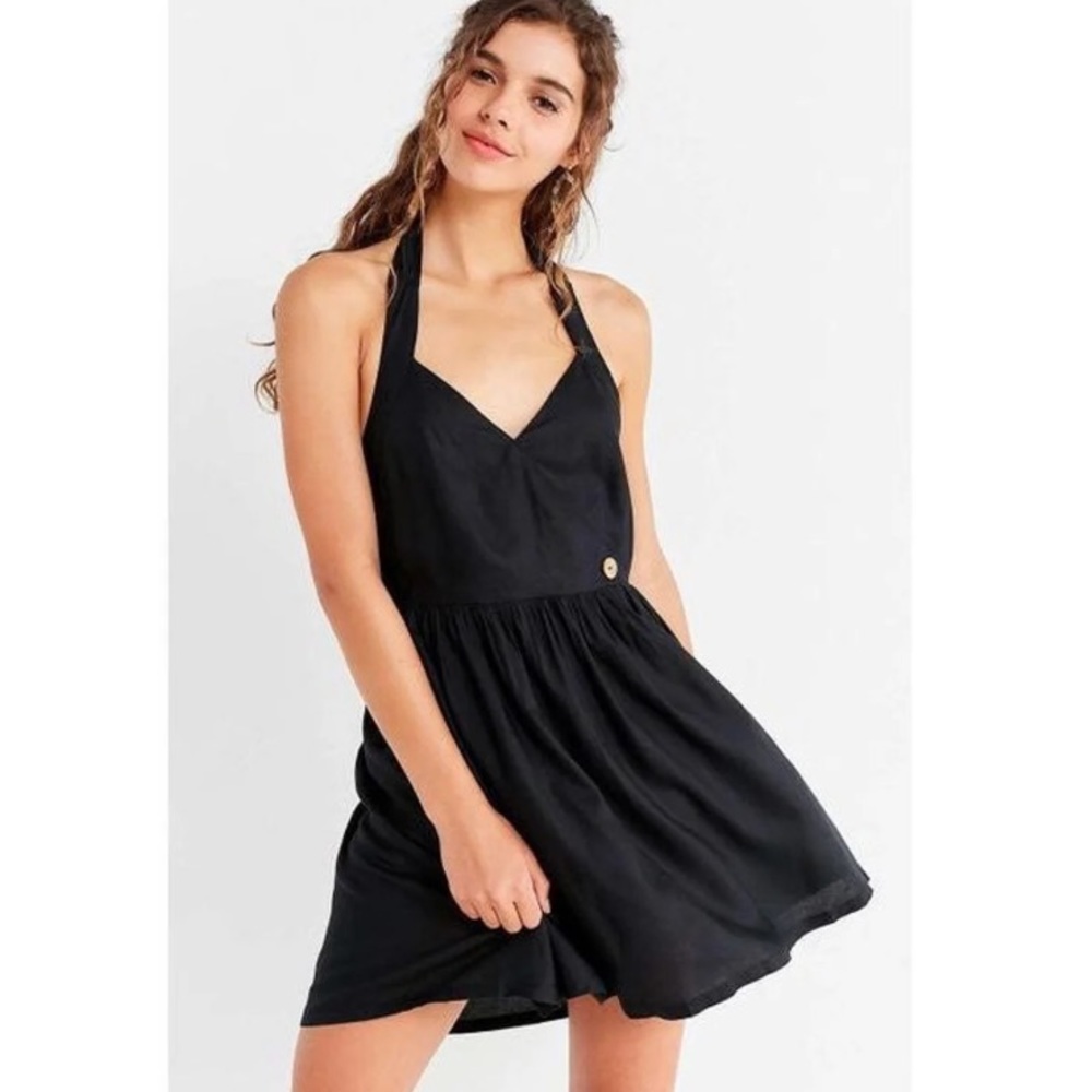 OU BLACK HALTER MINI DRESS